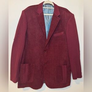 Inserch Men’s Corduroy Blazer Jacket in Burgundy Patch Elbows Size 2X